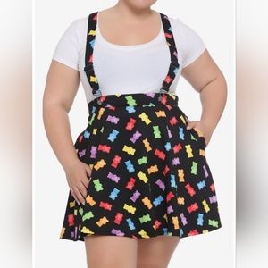 Hot Topic suspender skirt black rainbow bear print 4 4X